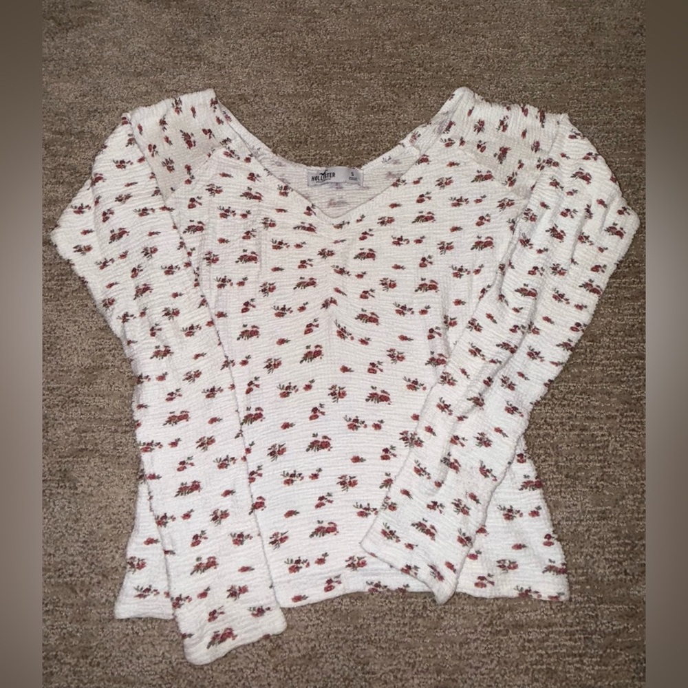 Hollister White and Red Floral Blouse